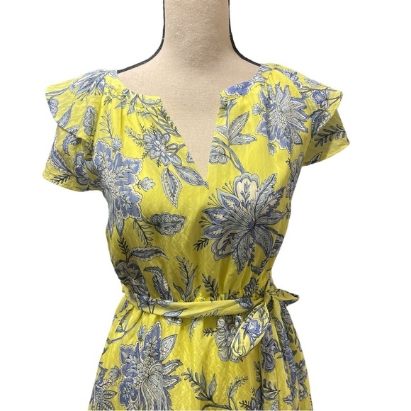 LOFT Trellis Yellow Floral Garden‎ Ruffle Midi Dress Women's XSP - Picture 10 of 13